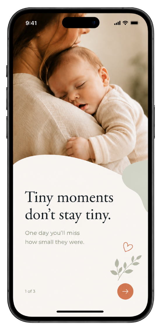 Baby Steps app showing the tiny moments quote screen